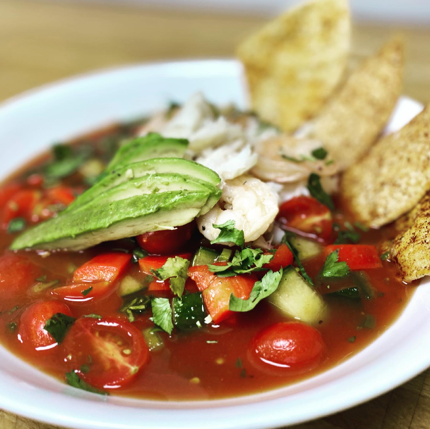 Loaded Seafood Gazpacho W/ House Baked Corn Chips